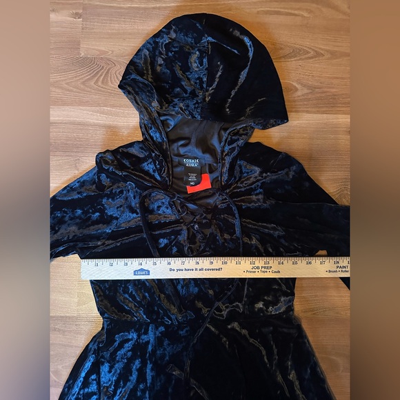 Hot Topic Black Velvet Midi Dress with bell sleeves Cosmic Aura lace - Picture 7 of 11